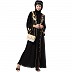 Front open abaya with embroidery work- Black-golden
